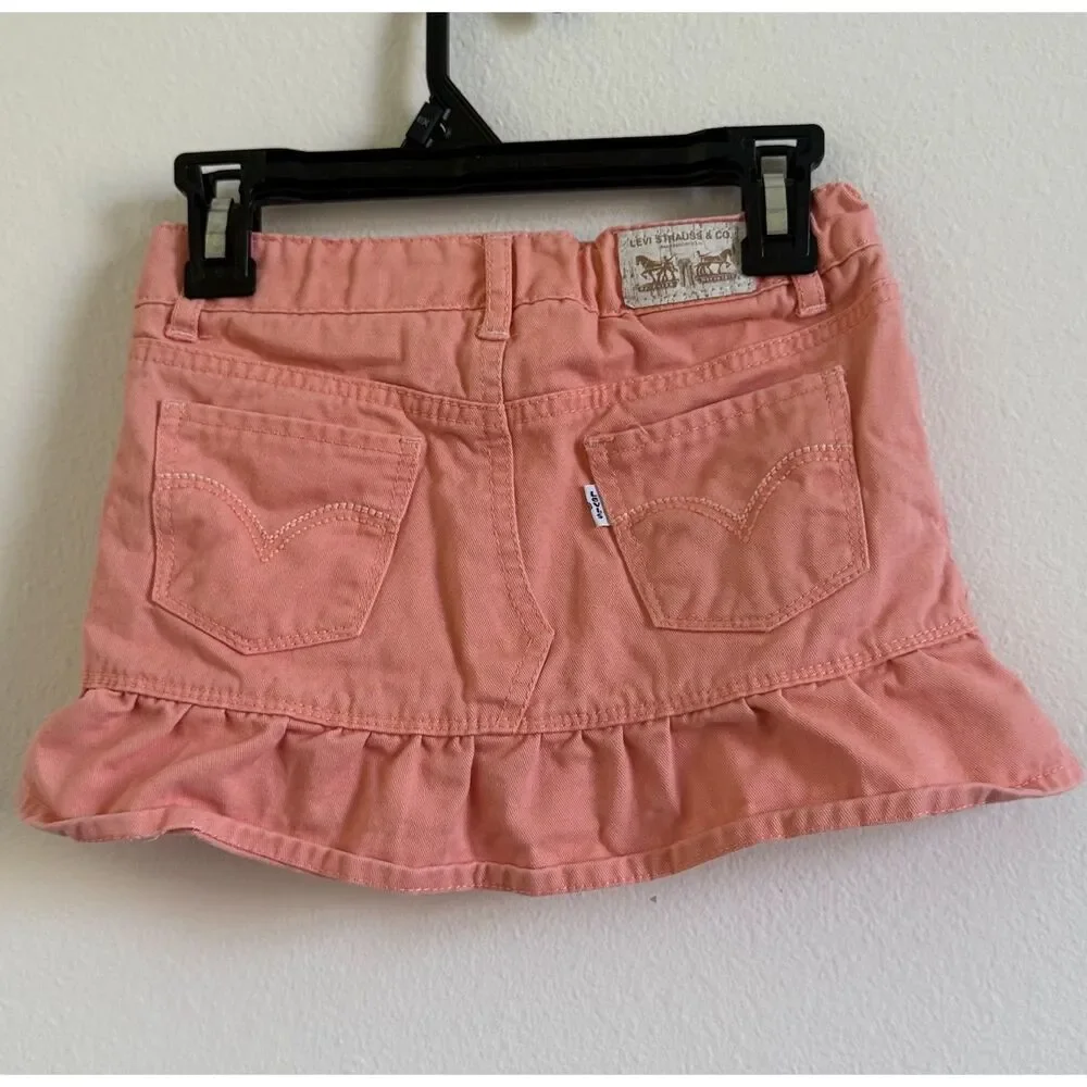Levi’s Girls Size 6 Scooter Skort Coral Pink Denim Ruffle Hem Y2K Kids
